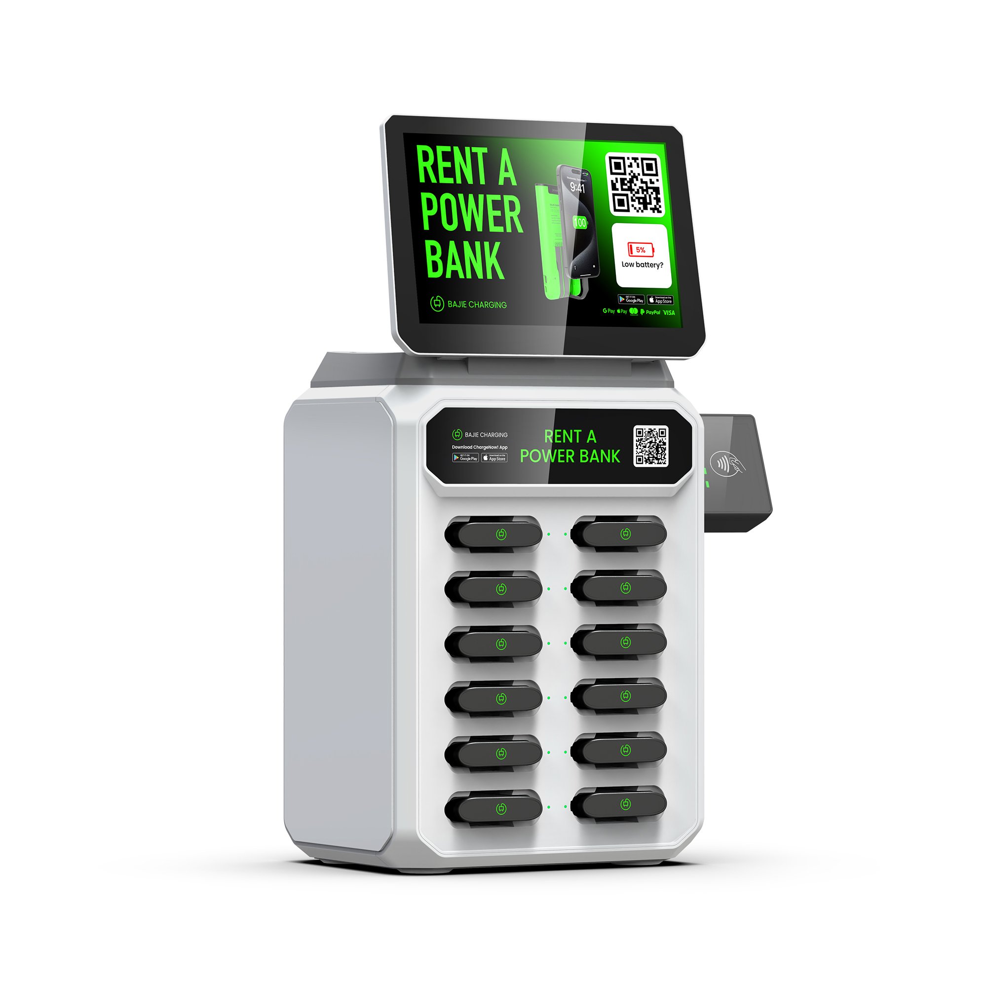 NBA Court self-vending machine 12 slots power bank rental share power bank station with screen and pos for commercial outdoor