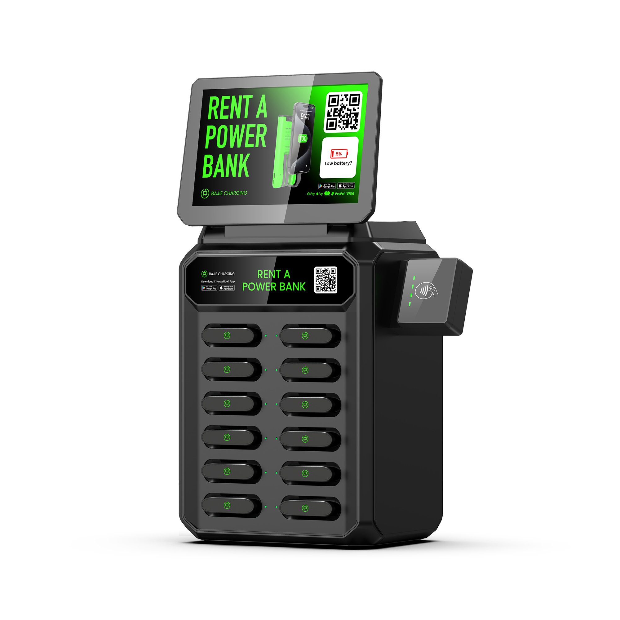 NBA Court self-vending machine 12 slots power bank rental share power bank station with screen and pos for commercial outdoor