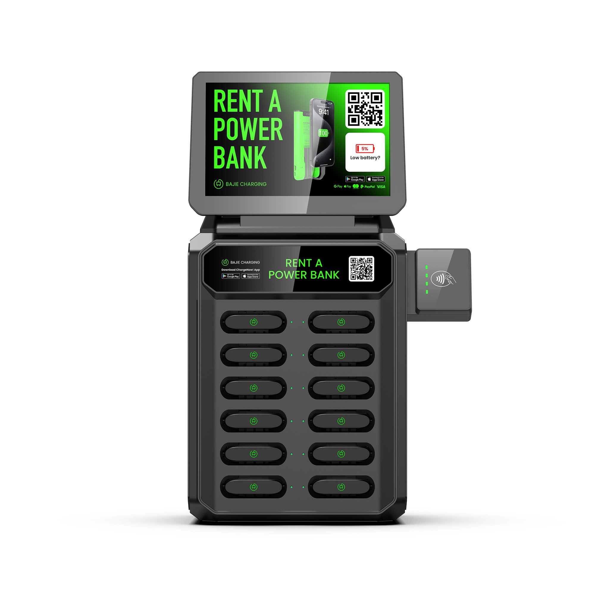NBA Court self-vending machine 12 slots power bank rental share power bank station with screen and pos for commercial outdoor