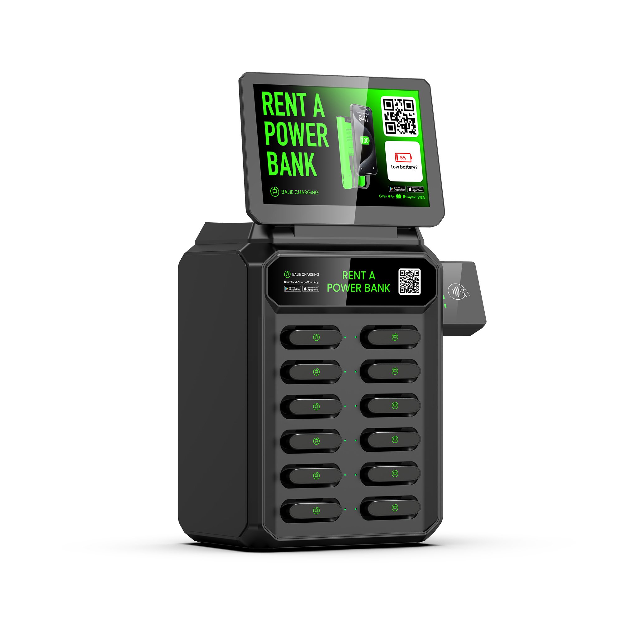 NBA Court self-vending machine 12 slots power bank rental share power bank station with screen and pos for commercial outdoor