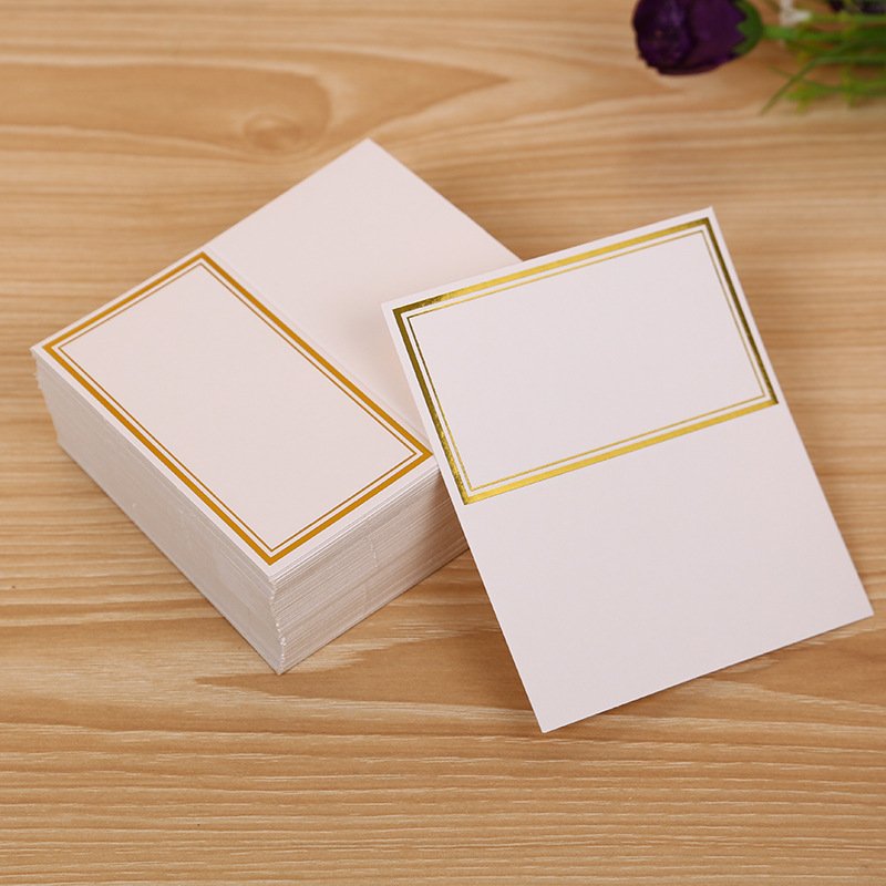 Custom 10.2*8.4cm Name Message Greeting White Paper Hot Stamping Border Place Cards & Table Numbers Stand