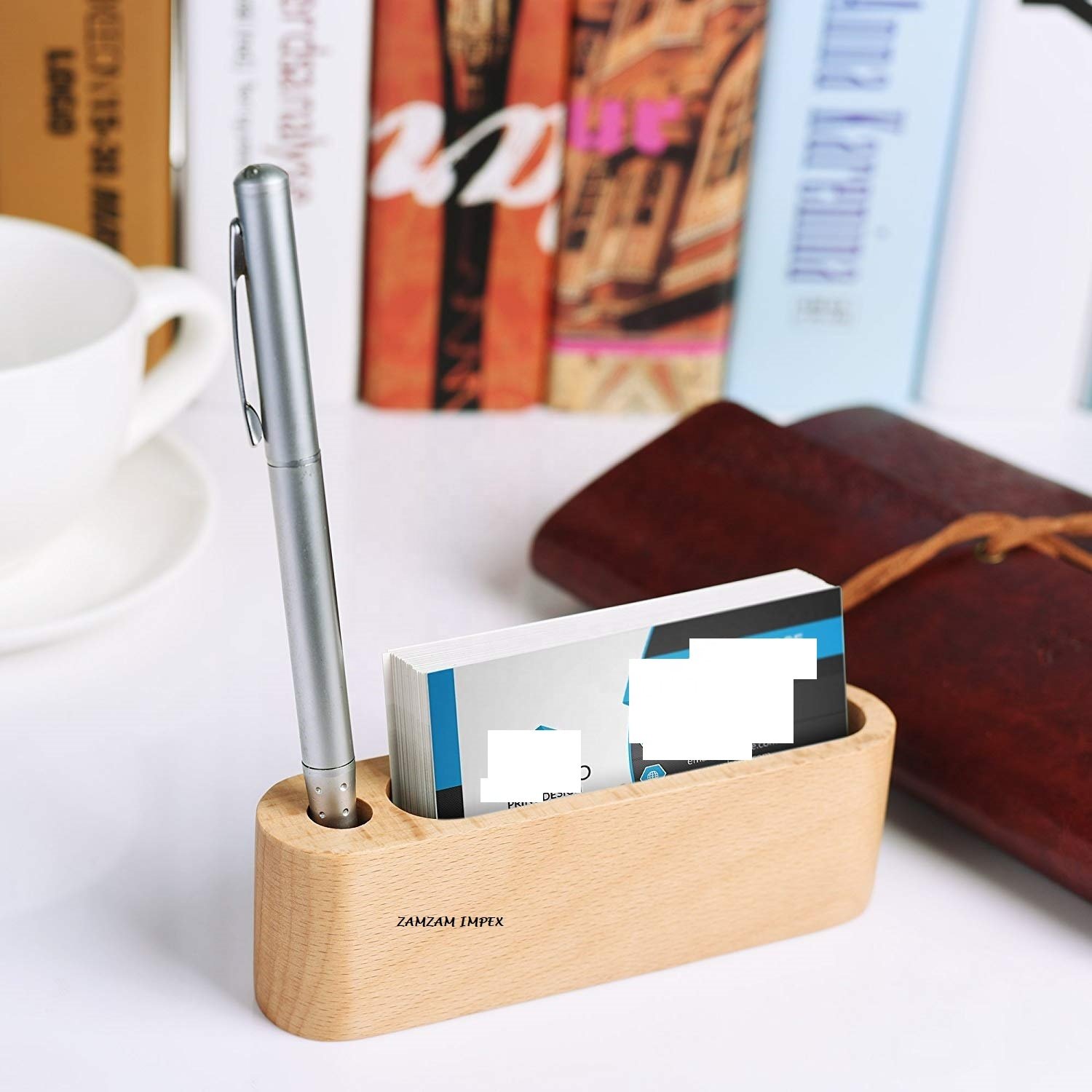 Wooden Business Card Display Holder Mango Wood Card Case for Desk Desktop