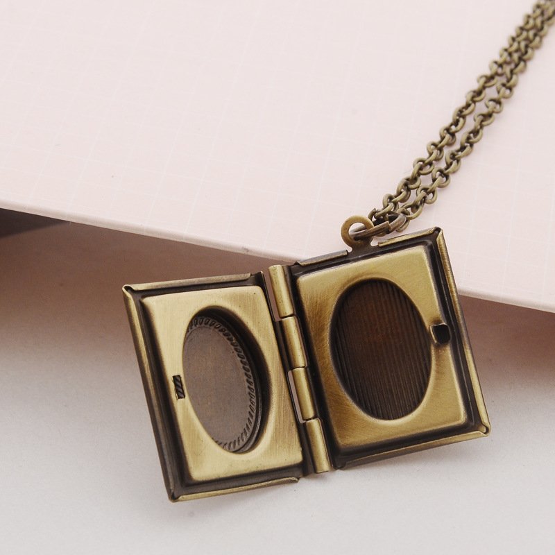 Carved Vintage Book Locket Necklace Secret Hiding Place Photo Locket Necklace Book Box Photo Locket Pendant Necklace