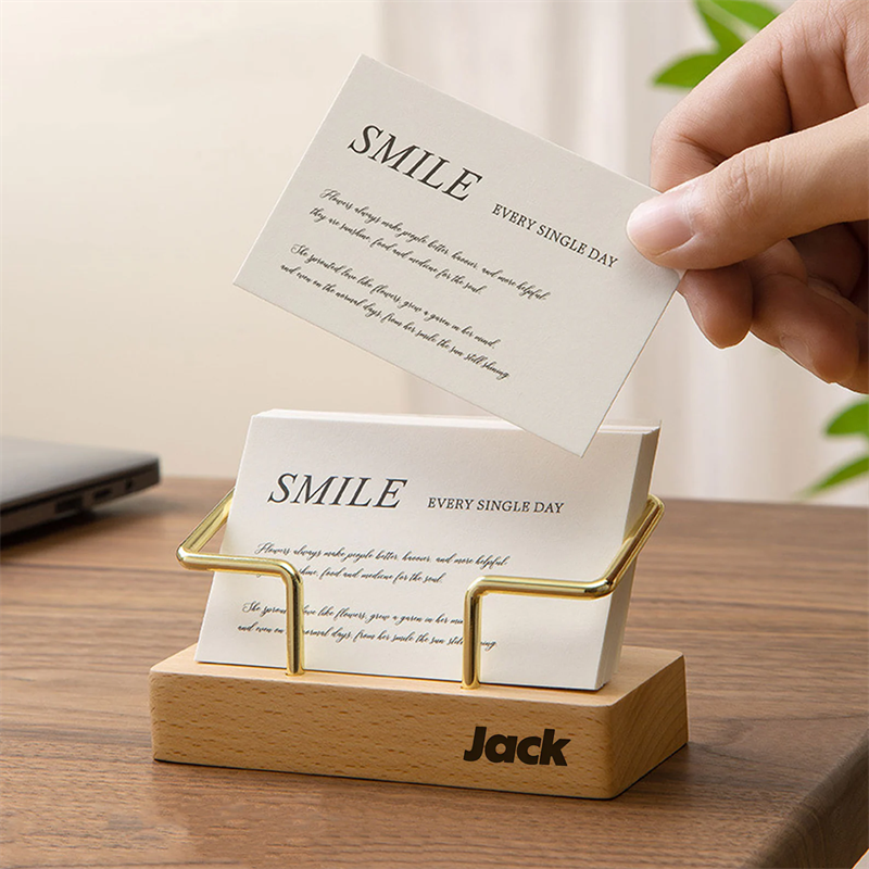 hot selling engraved custom logo office desk place name card display organizer bamboo wood business card stand holder for desk