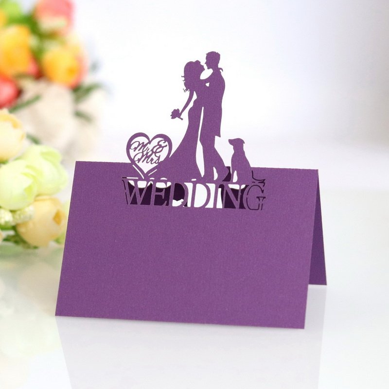 Mr Mrs Laser Cut Wedding Place Card Bridal Party Table Seats Name Cards Decoration