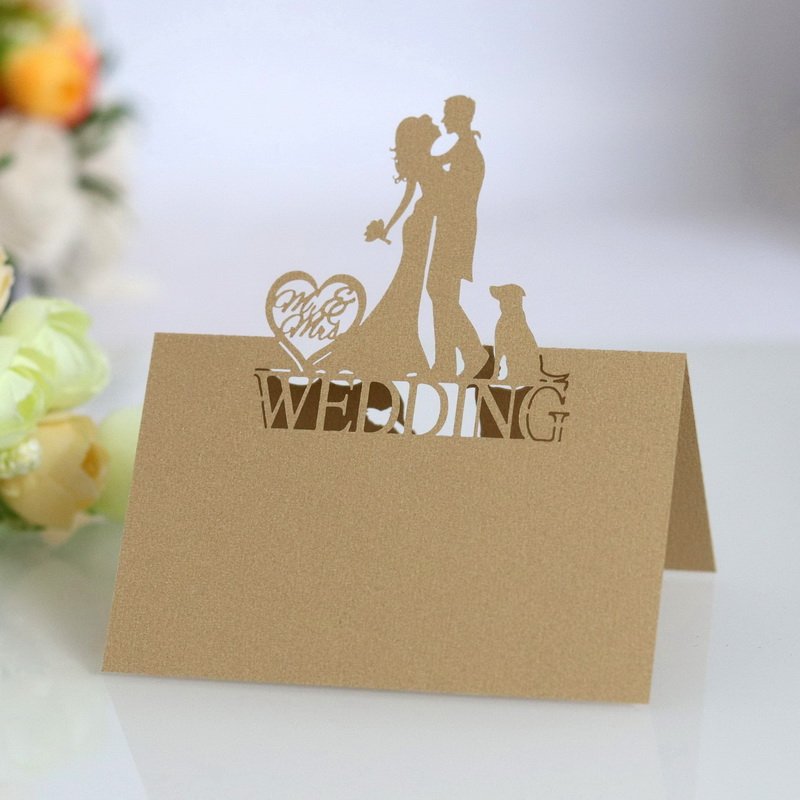Mr Mrs Laser Cut Wedding Place Card Bridal Party Table Seats Name Cards Decoration