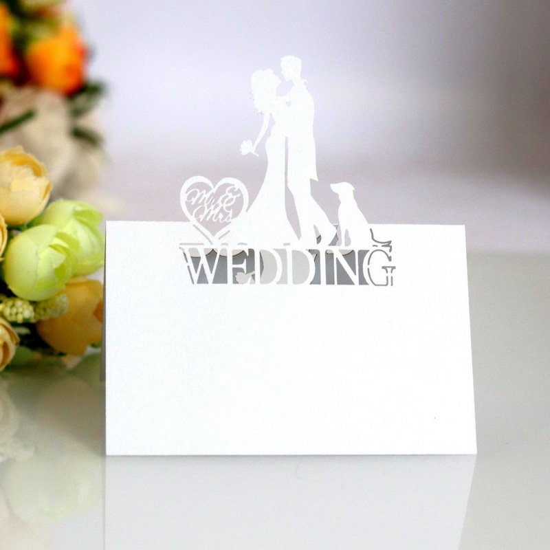Mr Mrs Laser Cut Wedding Place Card Bridal Party Table Seats Name Cards Decoration