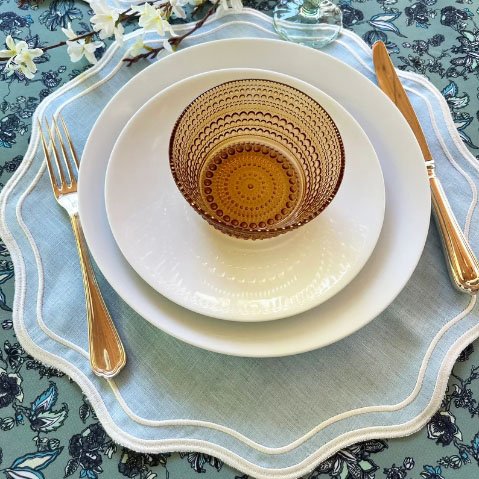 Placemats Round Light Blue Linen Scallop Embroidery Set Handmade Spring Summer Place Mat Table Decor Restaurants Airplane Use