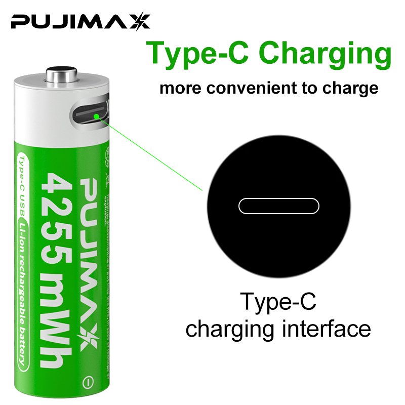 PUJIMAX 2PCS Lithium Battery AA Type C Cable Charging Constant Voltage 1.5V Rechargeable AA Li ion Battery For Security Device