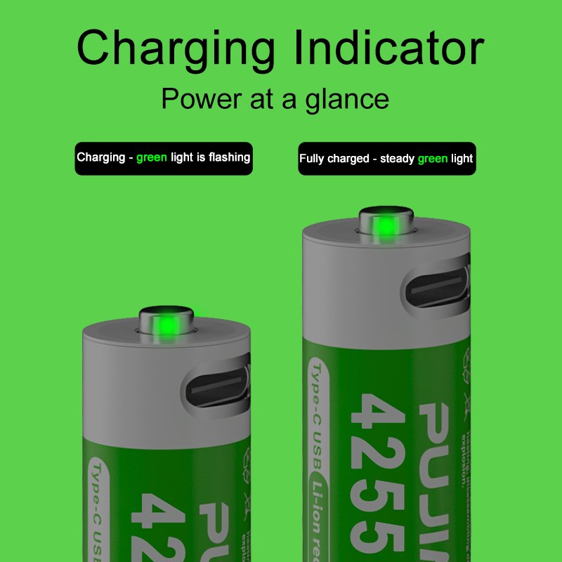 PUJIMAX 2PCS Lithium Battery AA Type C Cable Charging Constant Voltage 1.5V Rechargeable AA Li ion Battery For Security Device