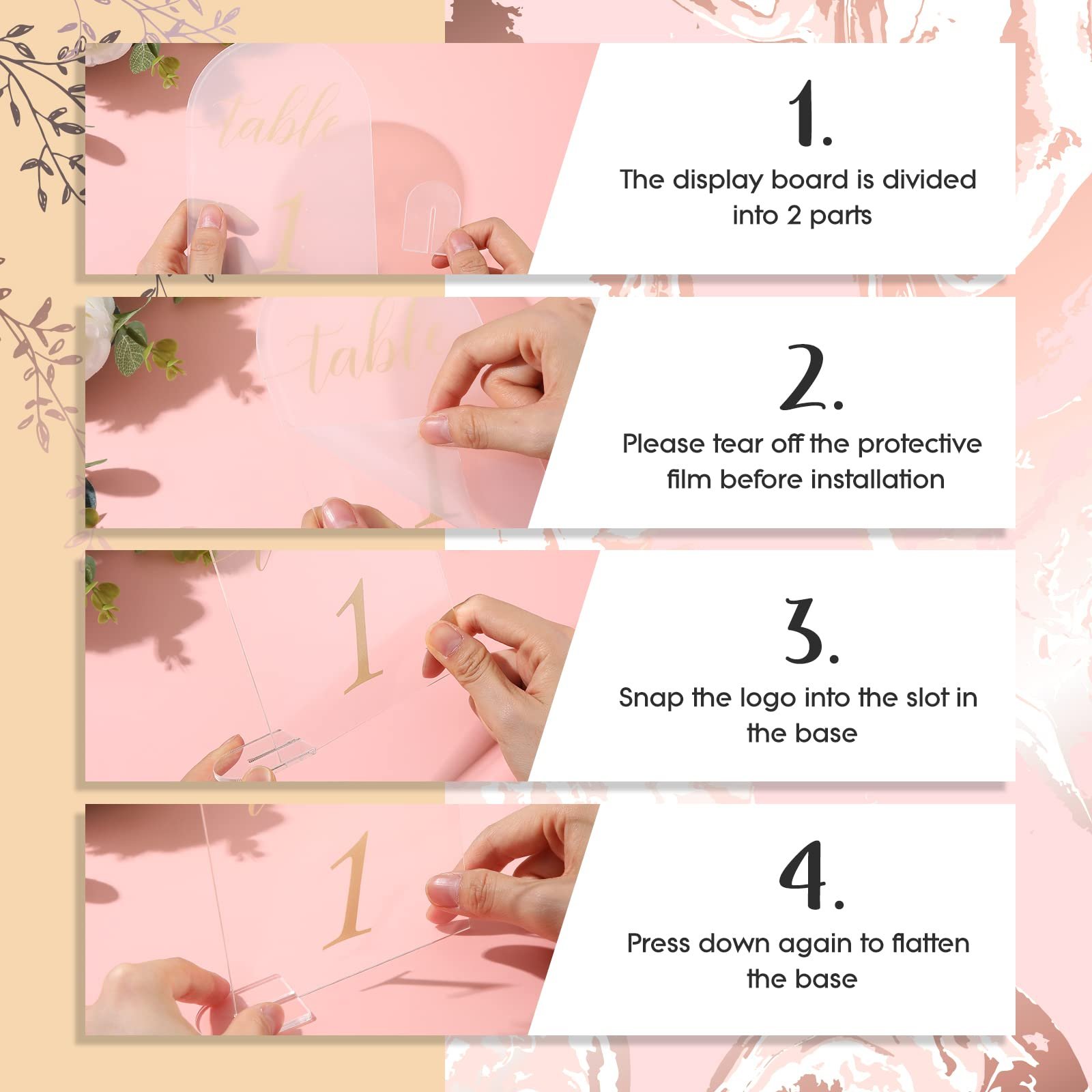 30 Pcs/Bag Arch Acrylic Sign Gold Printed Wedding Acrylic Sign Table Number Wedding Display Stand Acrylic Table Numbers