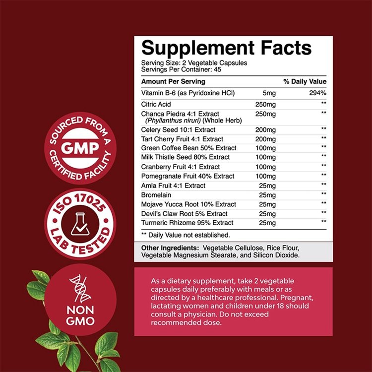 90 Capsules Herbal Uric Acid Cleanse and Detox Essential Daily Kidney Cleanse and Uric Acid for Joint Supplement