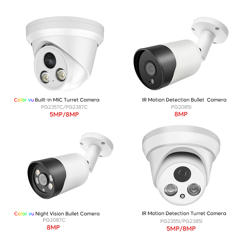 Compatible HIK 4MP 5MP 8MP Full Color Acusense Dome Bullet Turret PTZ PoE CCTV IP Network Camera With 4K NVR System