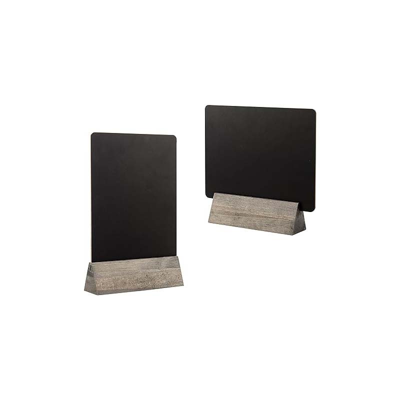 Tabletop Dual Sided Chalkboard Signs with Vintage Gray Solid Wood Base Decorative Wedding Table Place Card Signage Rustic Small