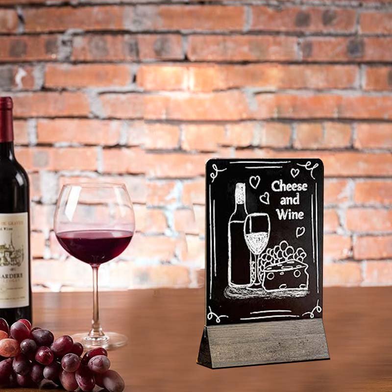 Tabletop Dual Sided Chalkboard Signs with Vintage Gray Solid Wood Base Decorative Wedding Table Place Card Signage Rustic Small
