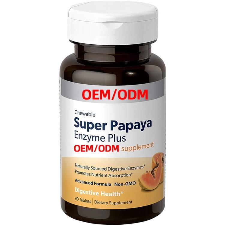 90 Count Super Papaya Enzyme Plus Chewable Tablets Natural Papaya Flavor Contains Papain & Other Enzymes