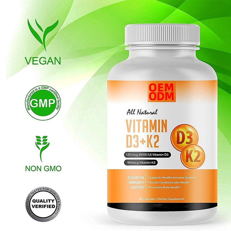 90 Capsules 3 Month Supply Vegan Vitamin D3 + K2 Capsules for Immune Health Bone Health Mood