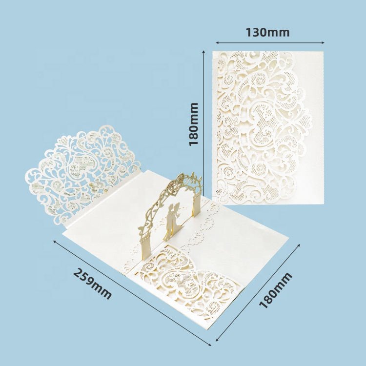 Winpsheng Stock Paper Wedding Invitation cards Laser Printing 3D Pop Up Wedding Invitation card 3d