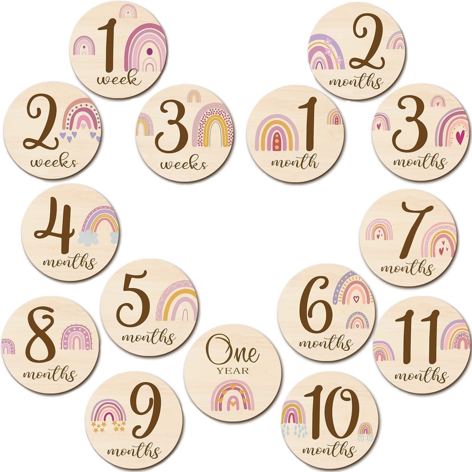 13pcs Wood Baby Monthly Milestone card Diy card Holder New Born Baby Invitation cards