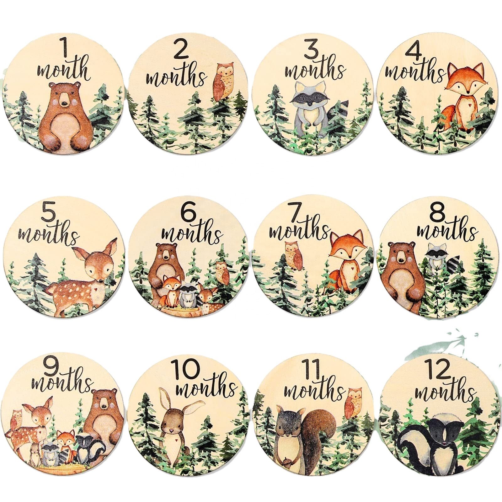 13pcs Wood Baby Monthly Milestone card Diy card Holder New Born Baby Invitation cards
