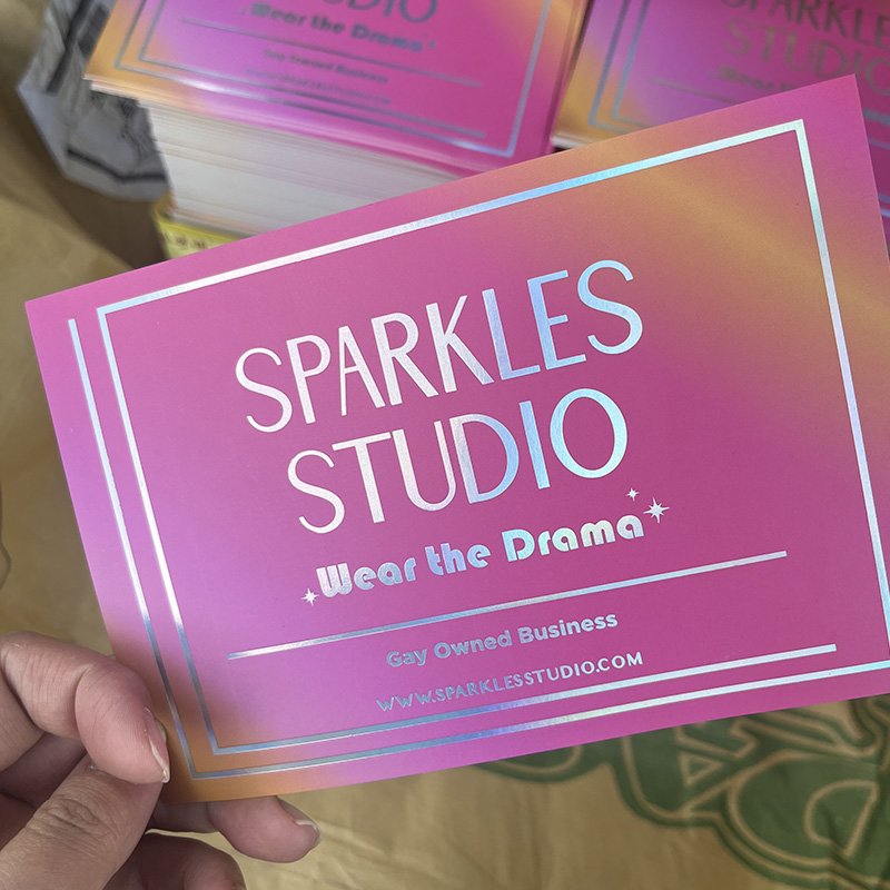 New style logo sliver gold rainbow foil hand tag cards print colorful print paper card