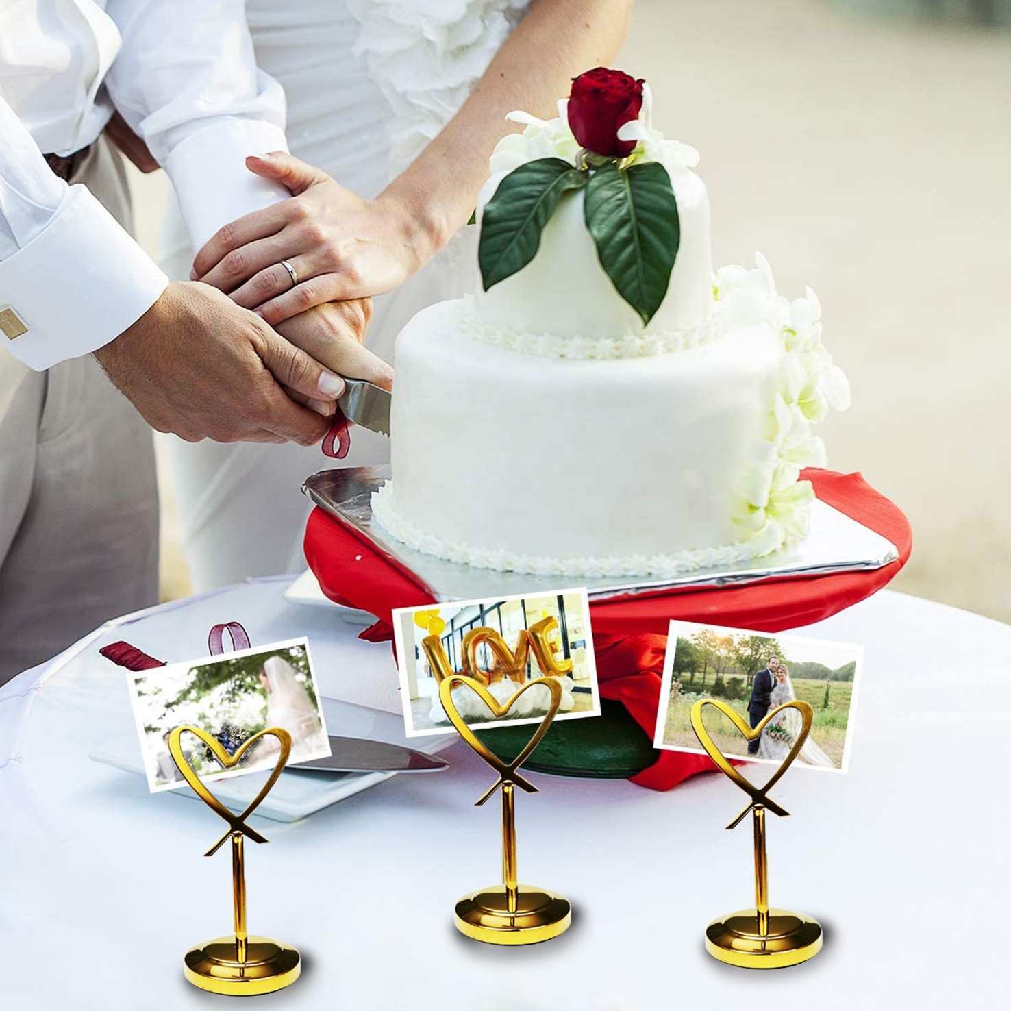 Heart Shape Photo Holder Stands Table Number Holders Place Card Paper Menu Clips for Weddings