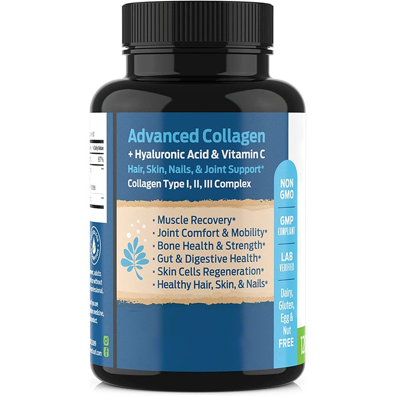 Collagen Pills Capsules with Hyaluronic Acid Vitamin C Health Hydrolyzed Collagen Peptides Supplement