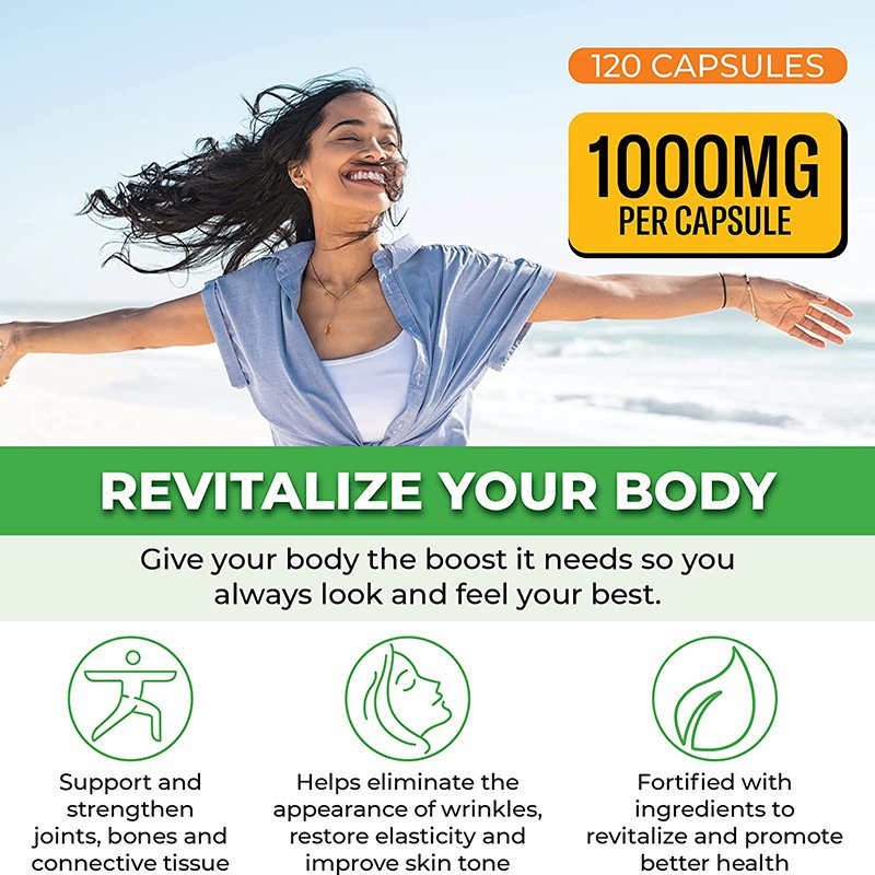 Collagen Pills Capsules with Hyaluronic Acid Vitamin C Health Hydrolyzed Collagen Peptides Supplement