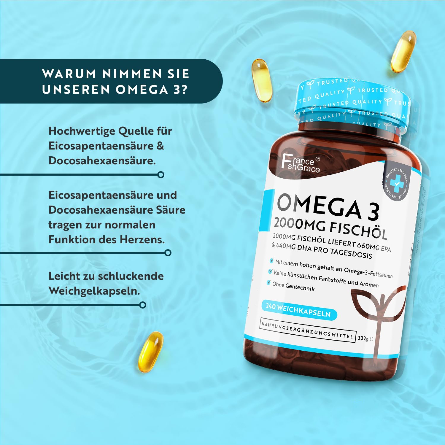 Customized High Dose Omega-3 2000 mg 660 mg EPA and 440 mg DHA Pure Fish Oil Soft Gels 240 counts for Adults
