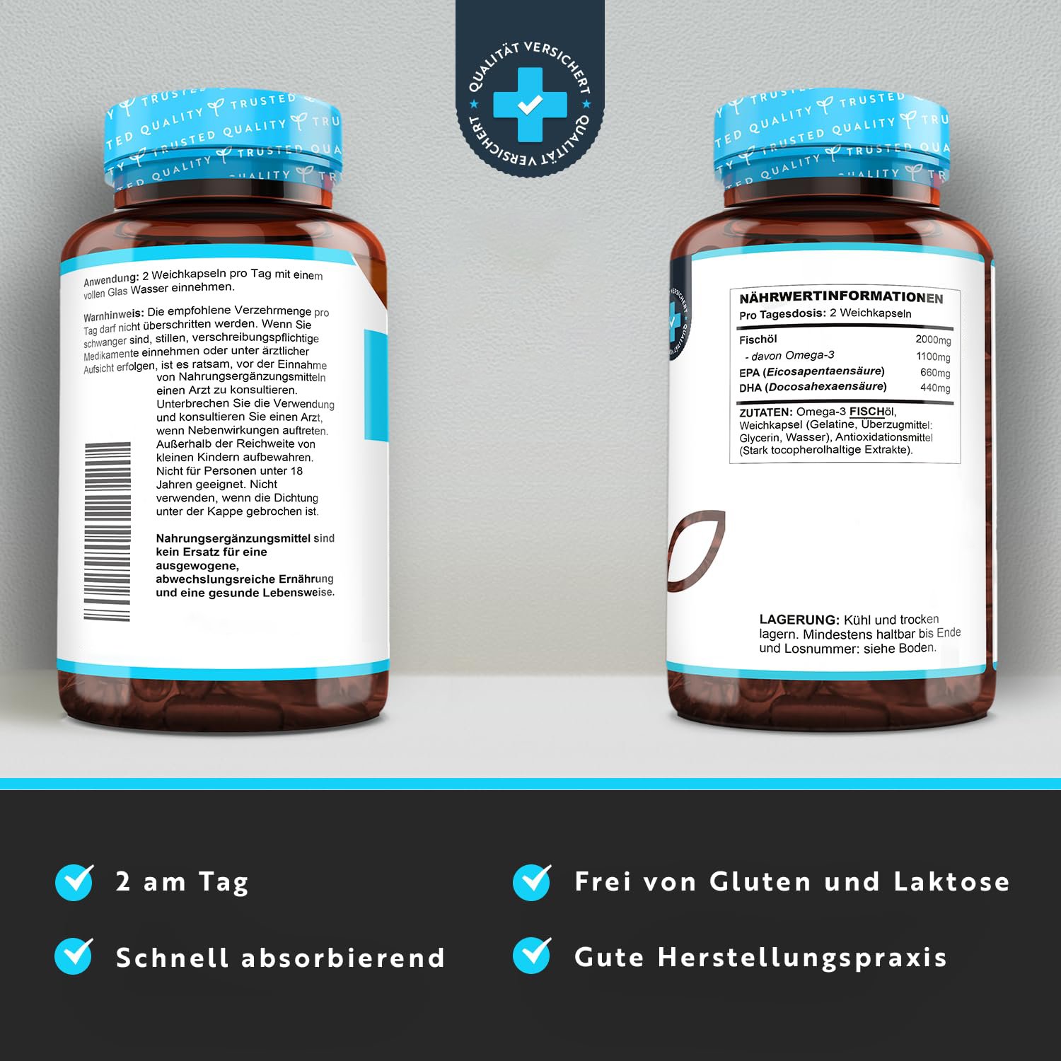 Customized High Dose Omega-3 2000 mg 660 mg EPA and 440 mg DHA Pure Fish Oil Soft Gels 240 counts for Adults