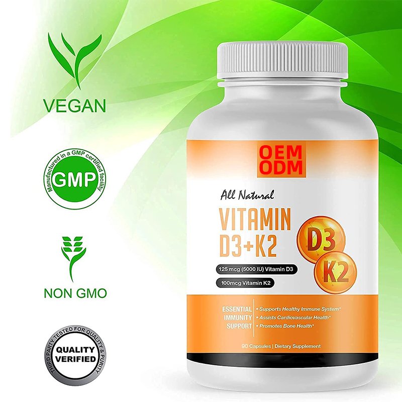 90 Capsules Vegan Vitamin D3 + K2 Capsules,5000 IU D3 + 100mcg K2 for Immune Health, Bone Health
