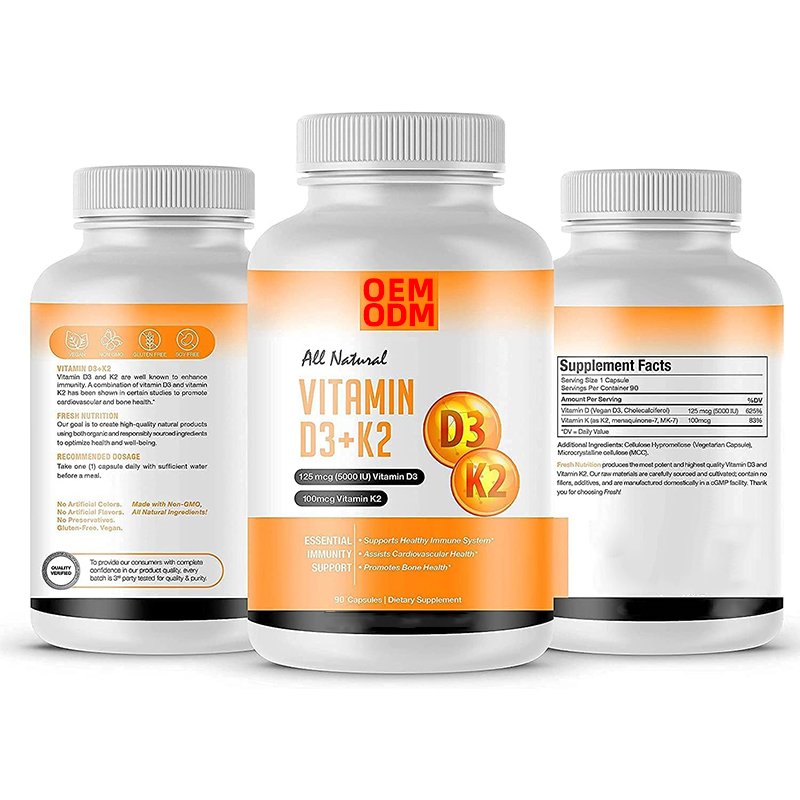 90 Capsules Vegan Vitamin D3 + K2 Capsules,5000 IU D3 + 100mcg K2 for Immune Health, Bone Health