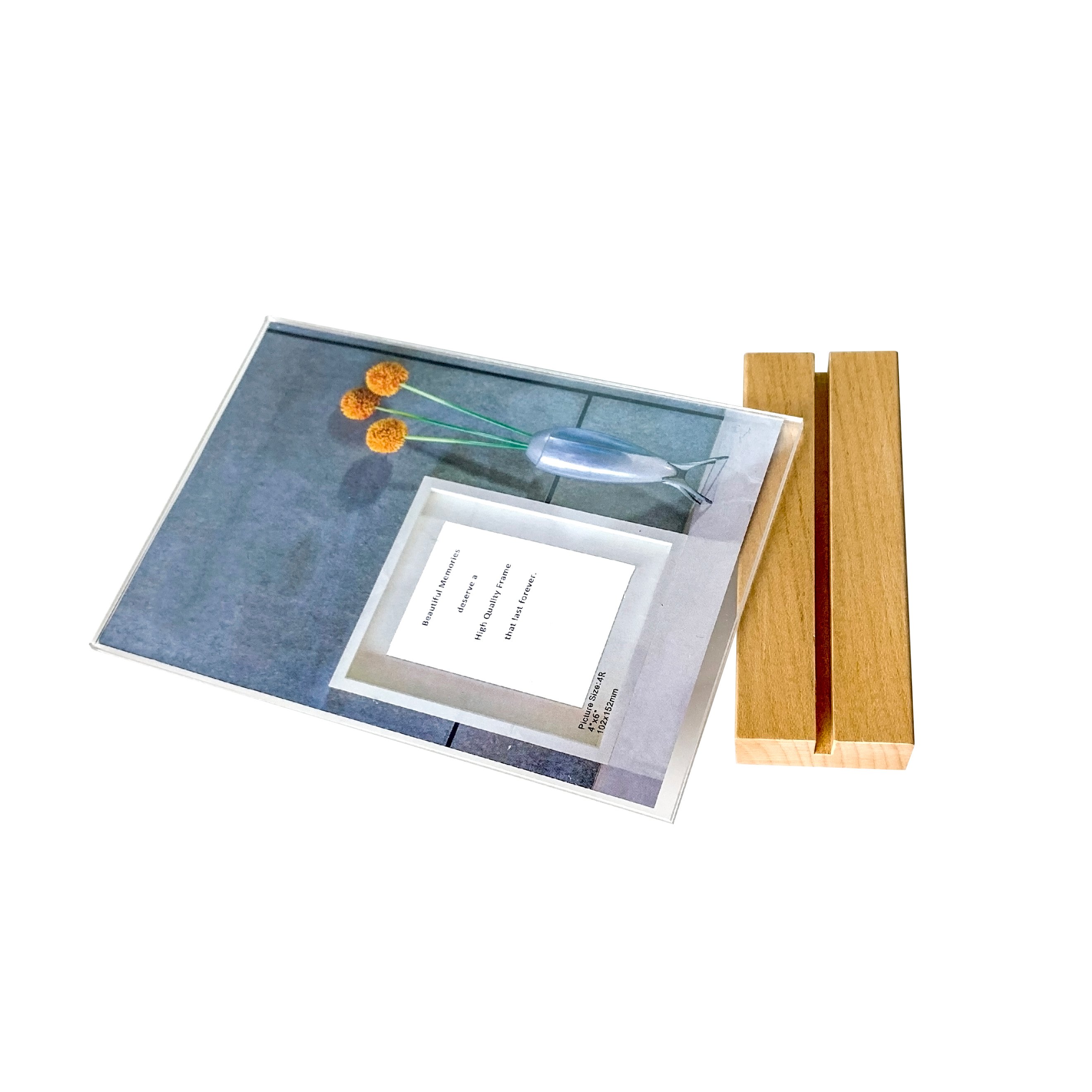 2mm Blank Acrylic Sign Holder with Solid Wood Base T Shape A4 Vertical Double Sided Counter Top Pos Retail Frame