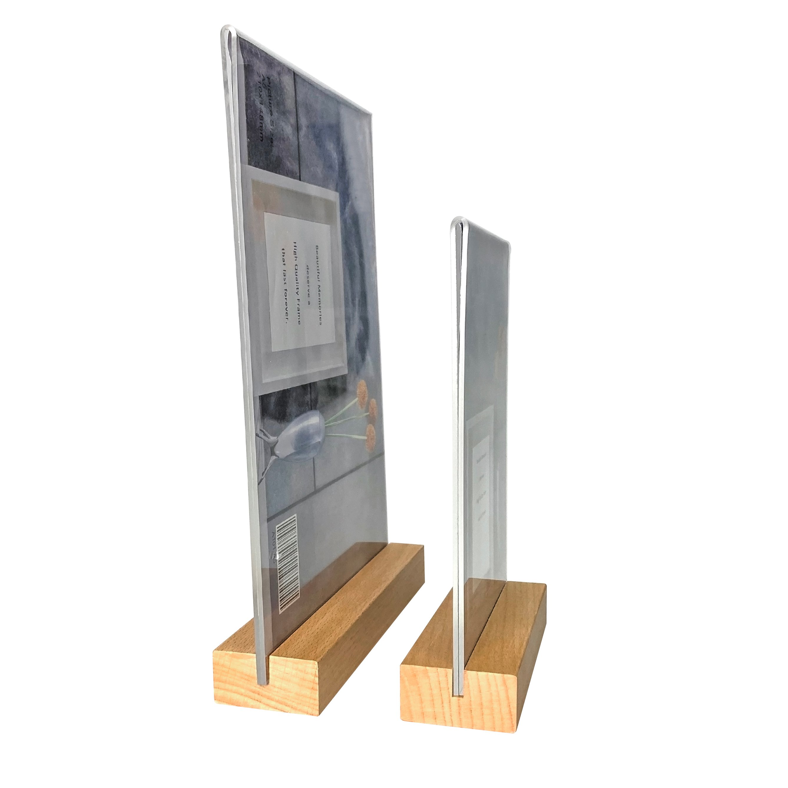 2mm Blank Acrylic Sign Holder with Solid Wood Base T Shape A4 Vertical Double Sided Counter Top Pos Retail Frame