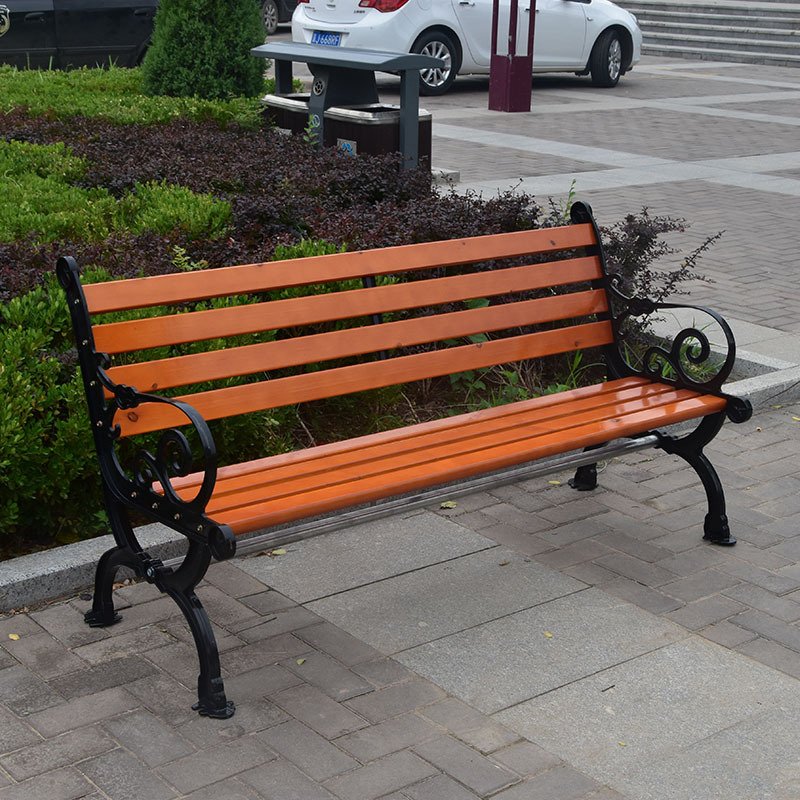 Wholesale park outdoor anticorrosive solid wood garden leisure bench outdoor bench cast iron bench backrest
