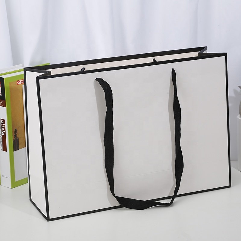 White Brown Kraft Custom Printed Paper Bag with Handles for Gift & Craft Shopping Featuring Your Own Logo