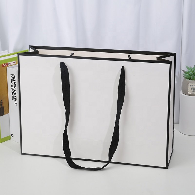 White Brown Kraft Custom Printed Paper Bag with Handles for Gift & Craft Shopping Featuring Your Own Logo