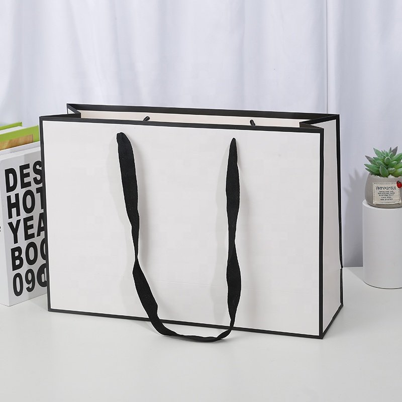 White Brown Kraft Custom Printed Paper Bag with Handles for Gift & Craft Shopping Featuring Your Own Logo