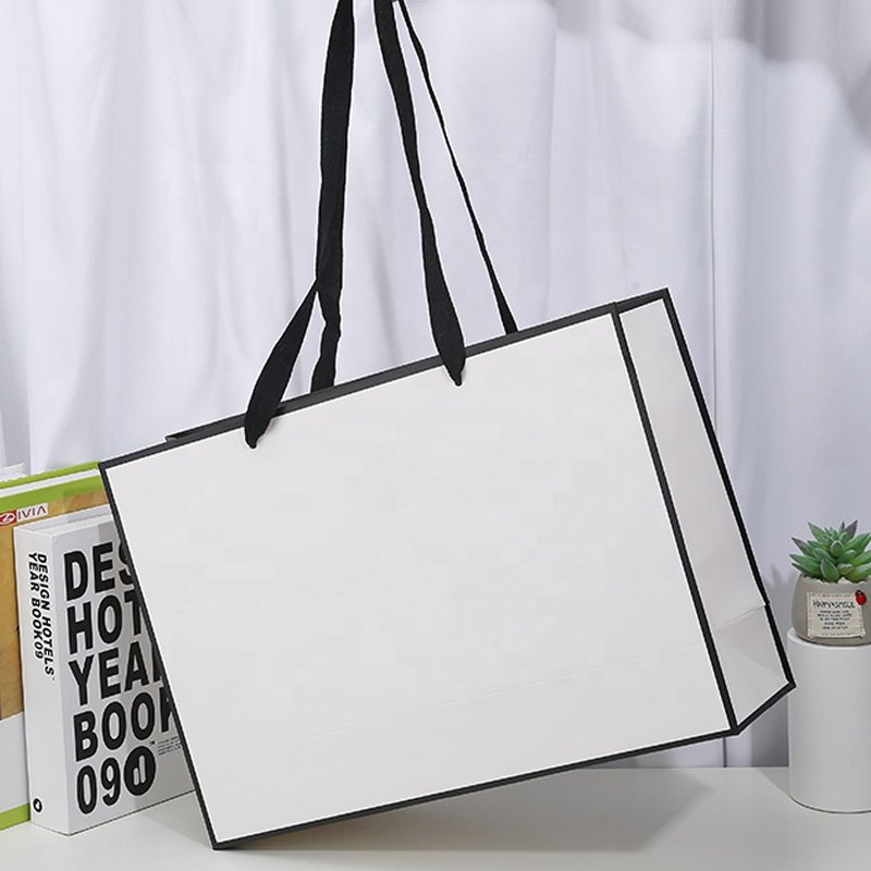 White Brown Kraft Custom Printed Paper Bag with Handles for Gift & Craft Shopping Featuring Your Own Logo