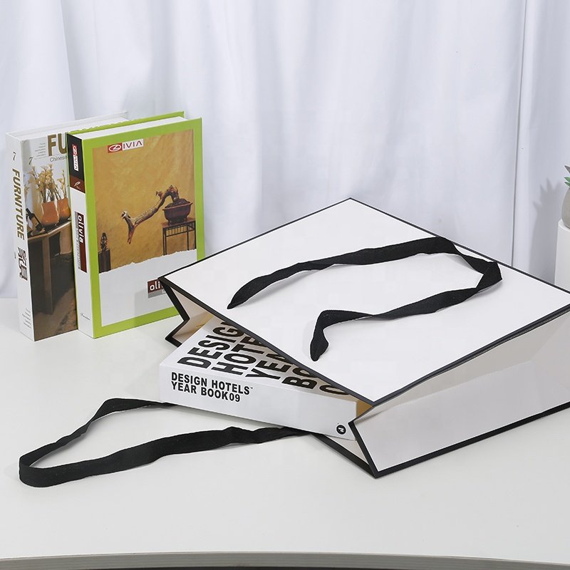 White Brown Kraft Custom Printed Paper Bag with Handles for Gift & Craft Shopping Featuring Your Own Logo