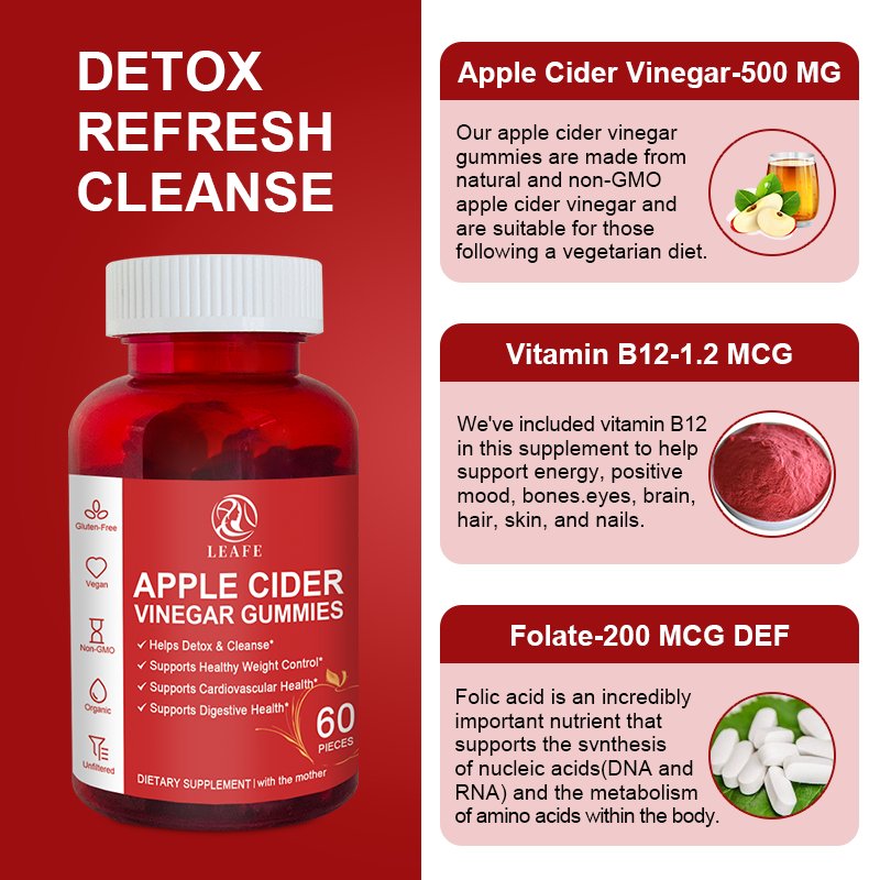 Hot Selling ACV Gummy Candy Detox & Cleanse Healthcare Supplement Slimming Apple Cider Vinegar Gummies With Mother Organic