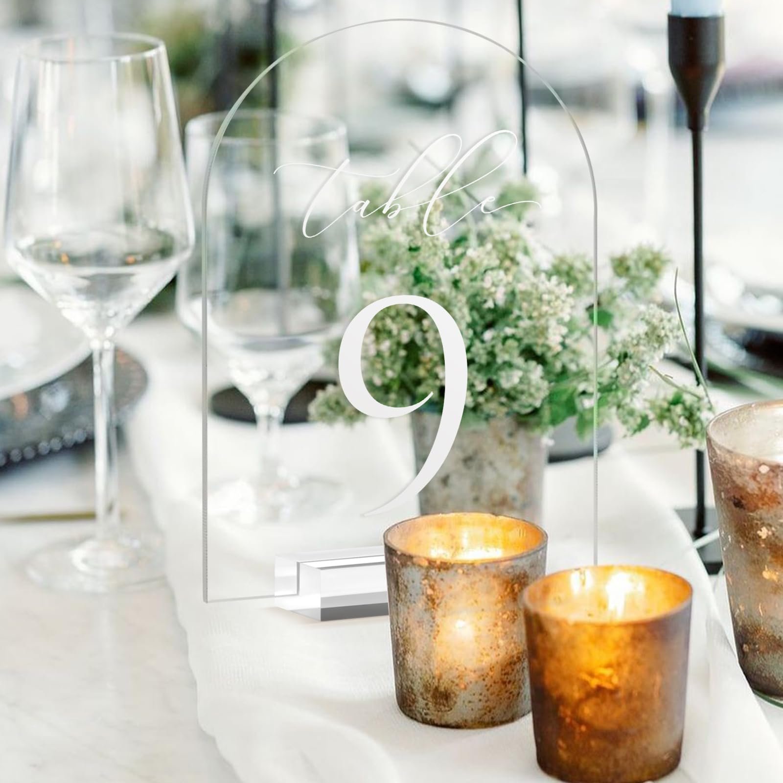 Factory wholesale Clear 1-25 for events party supplies Clear Acrylic Arch Tabletop Sign with Holder for wedding centerpieces