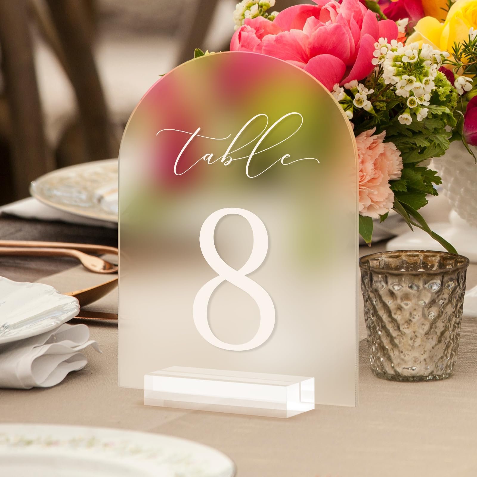 Factory wholesale Clear 1-25 for events party supplies Clear Acrylic Arch Tabletop Sign with Holder for wedding centerpieces