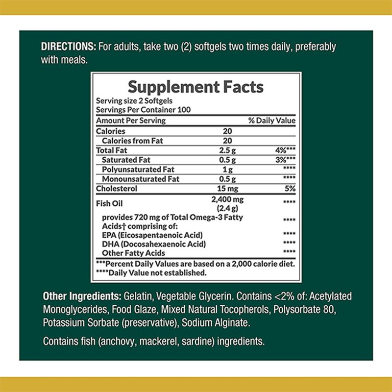 1200 Mg Fish Oil Supports Heart Health Rapid Release Softgels With Omega