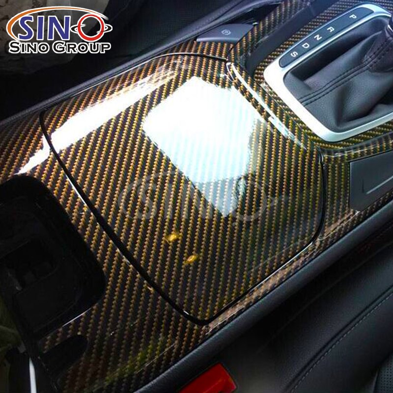2D Carbon Fiber Gold Black Vinyl Stretchable Stickers Roll Car Body Decoration Film Furniture Wrapping For Cars