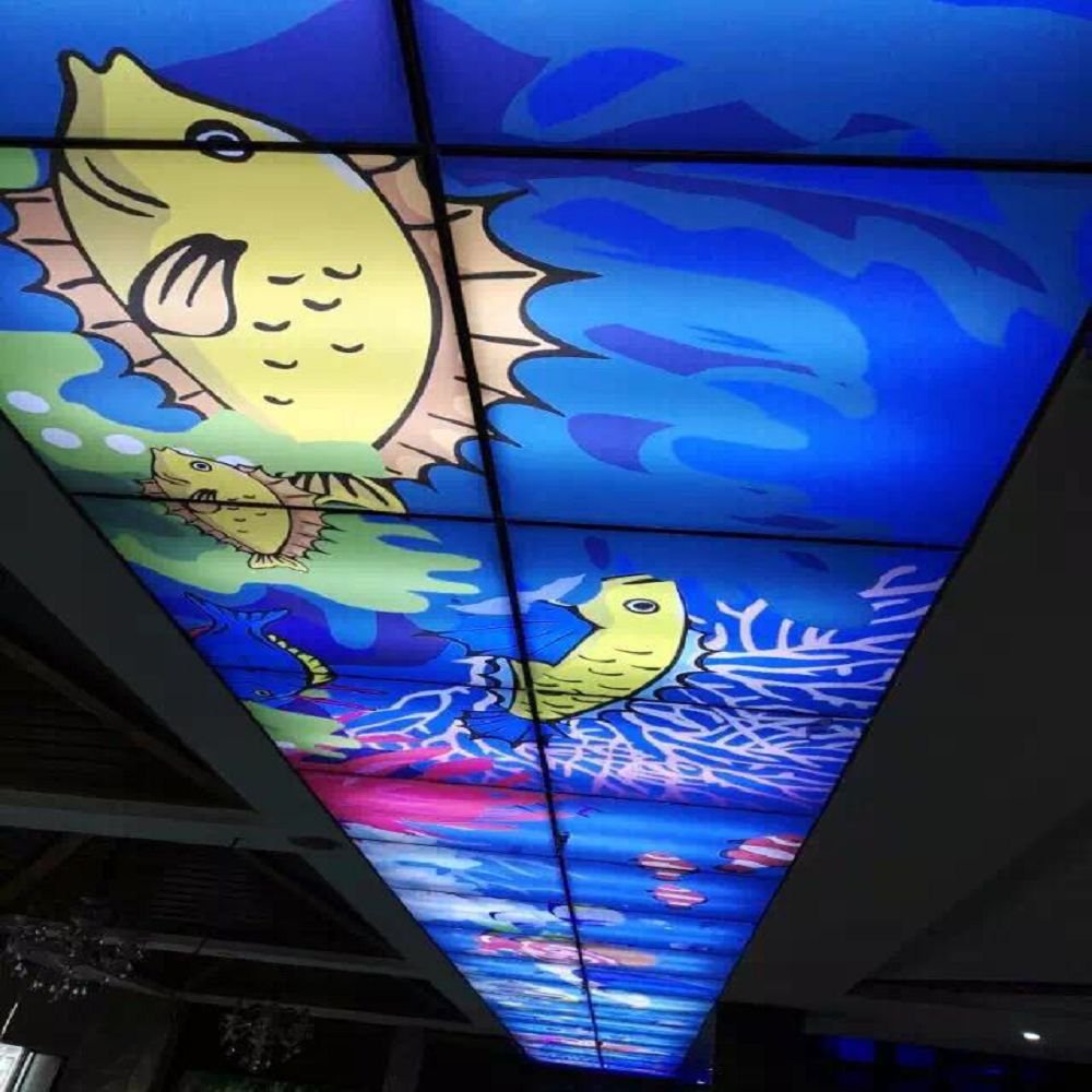 Hot sell India Decorative film tiles morden style PVC stretch ceiling film 3D digital UV printed false ceiling fabric desgin