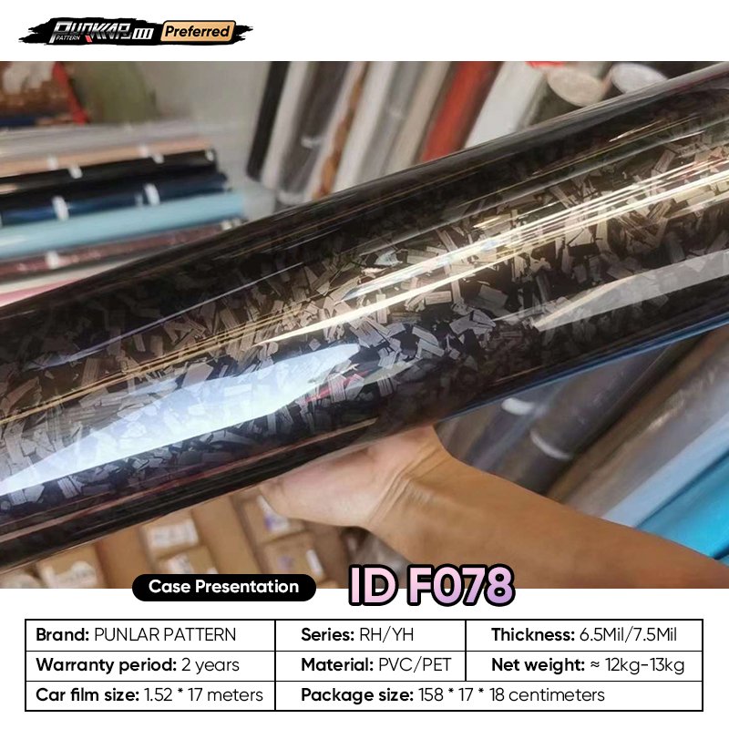 Customizable OEM Carbon Fiber Pattern Car Wrap Vinyl PET High-Gloss PVC Film 1.52 Car Stickers Waterproof Color-Changing Film