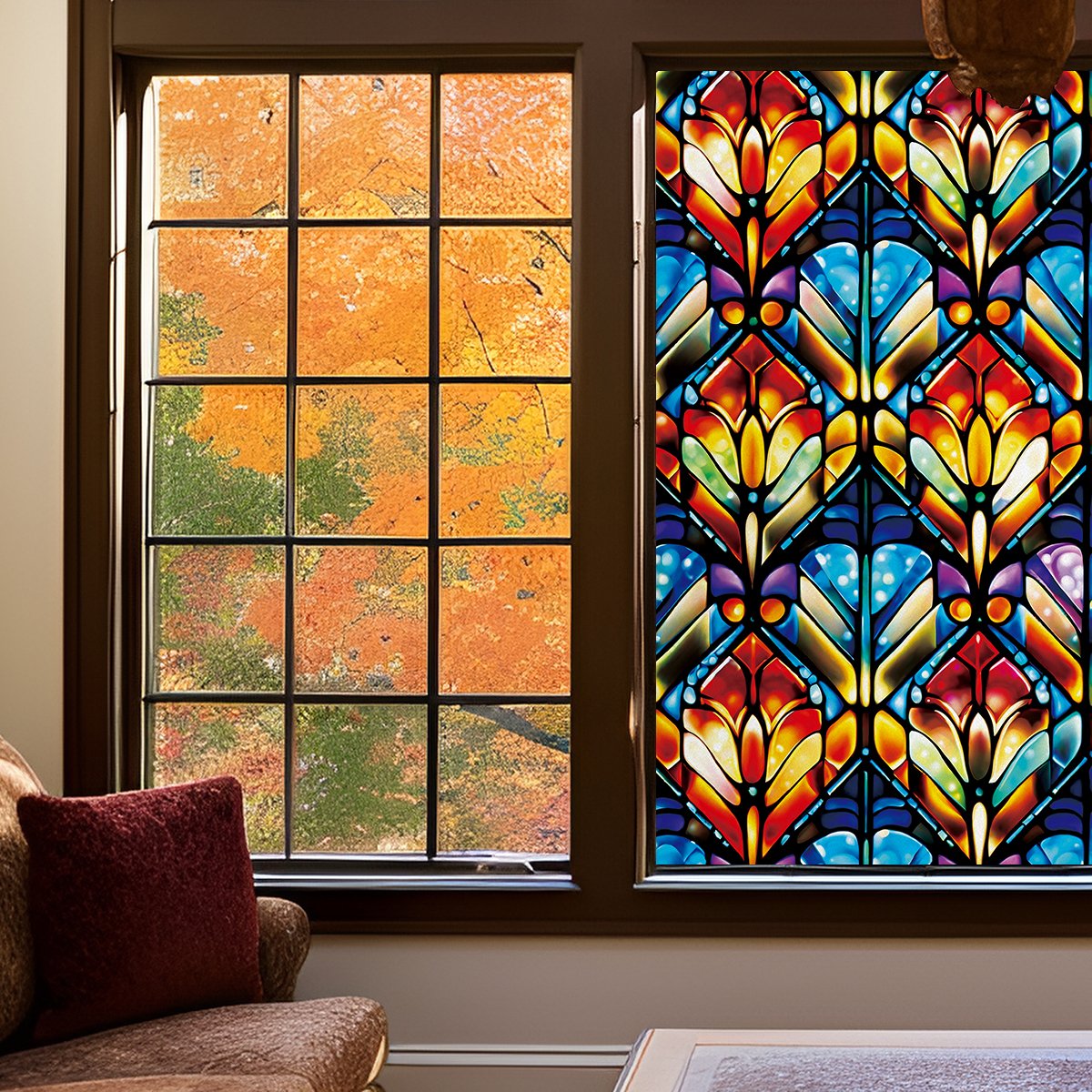 Hot selling Udk Printing Adhesive Stained Glass Sticker Decorative Self Adhesive Window Film