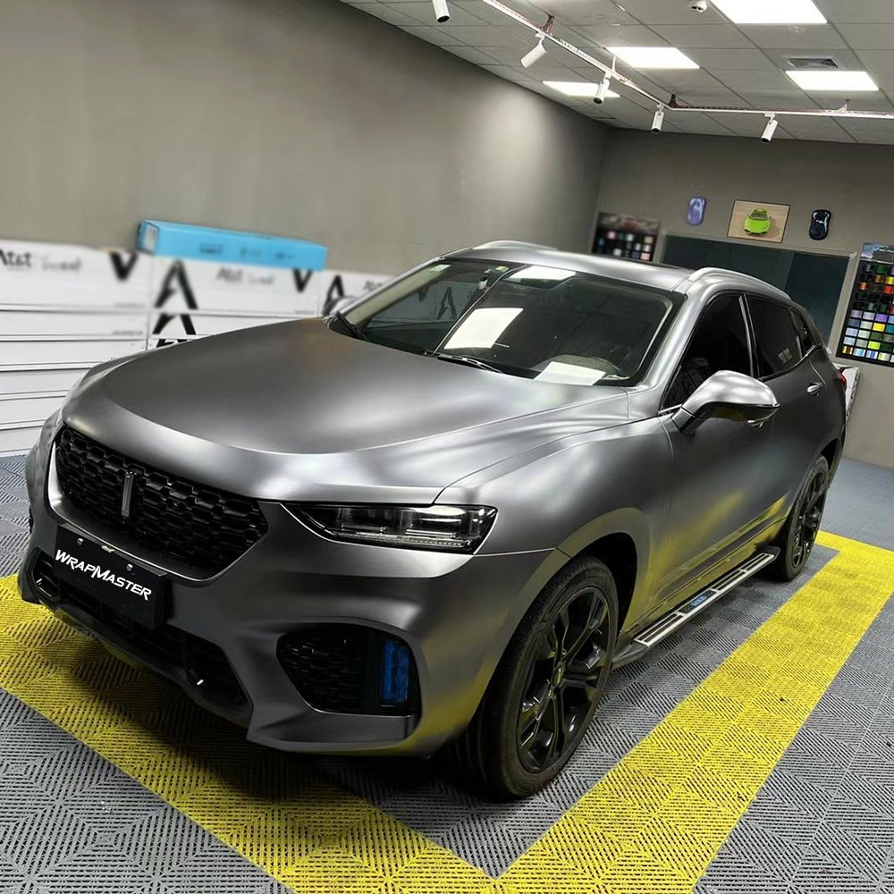 WRAPMASTER 1.52x17M Air Release Satin Metallic Carbon Grey Car Wrap Vinyl PVC Body Stickers Auto Wrap Installation