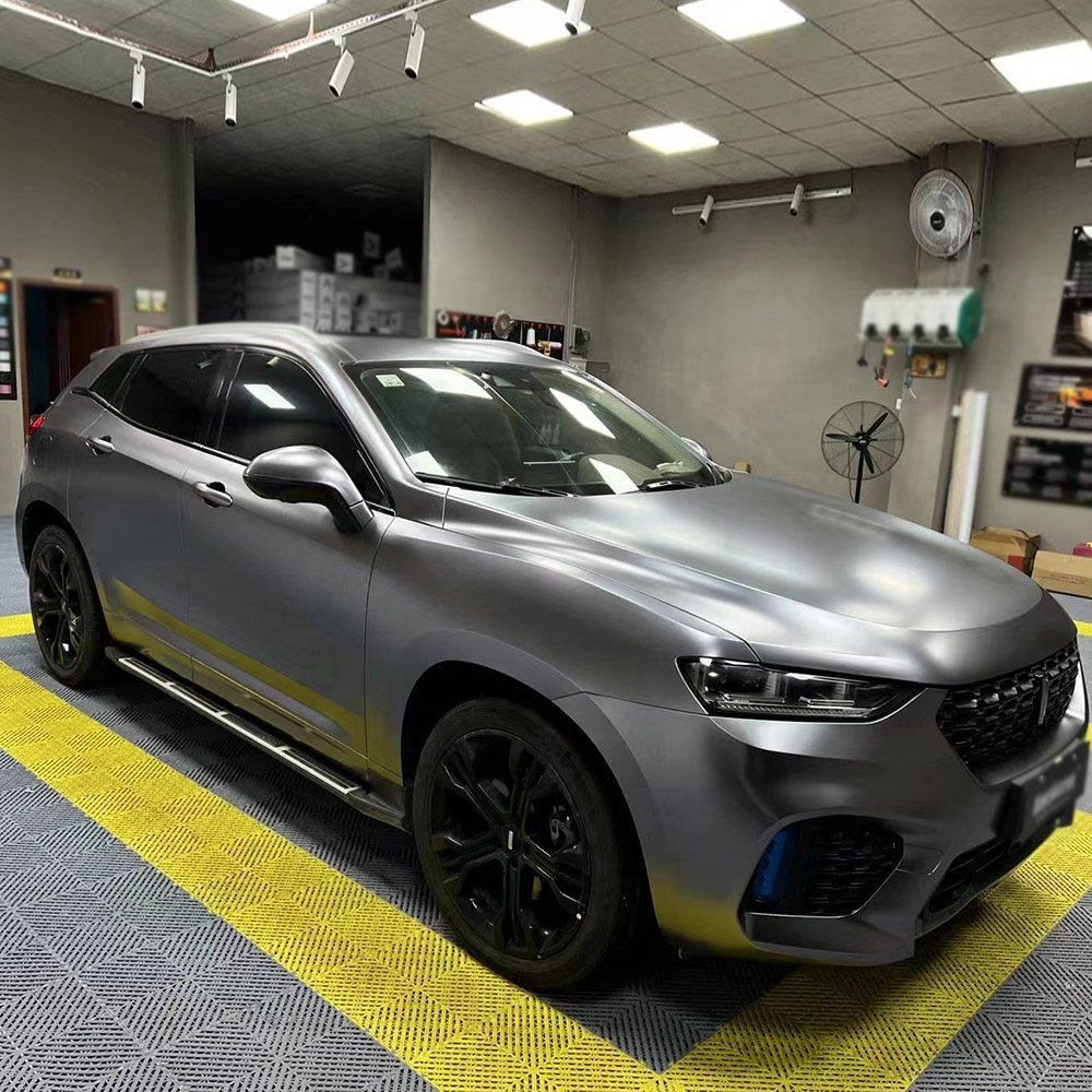 WRAPMASTER 1.52x17M Air Release Satin Metallic Carbon Grey Car Wrap Vinyl PVC Body Stickers Auto Wrap Installation